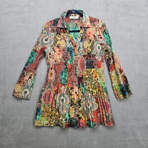 Rossi Roma Paisley Pleated Tunic Top Maximalist Italian Boho Art to Wear Medium